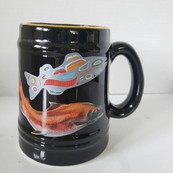 Banaux Canada Large Black Ceramic Fisherman's Coffee  mug. - Picture 2 of 8